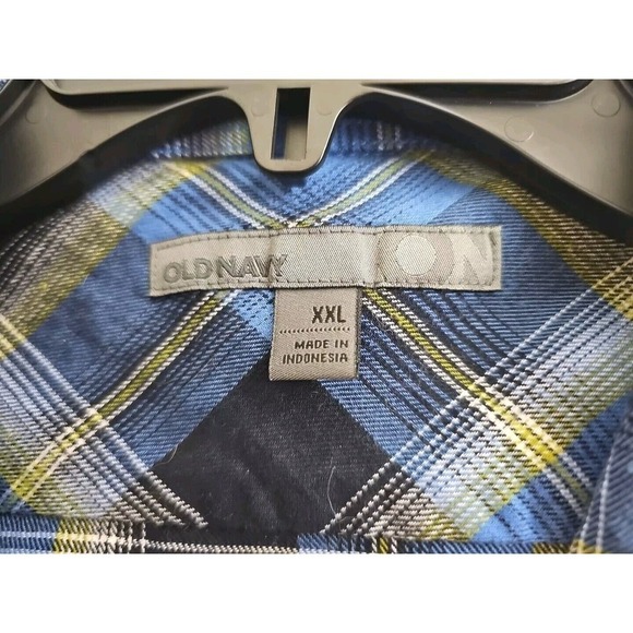 Old Navy ~Men's Size XXL~ Blue/Yellow Plaid Flannel Shirt 100% Cotton NWT. - Picture 2 of 9